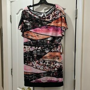 Kenneth Cole L sunset Miami tropical pink black vintage dress nwt perfect